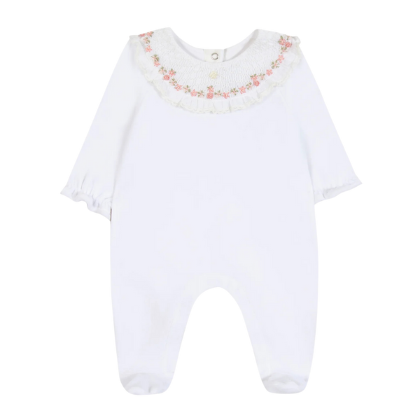 White Velour Flower Collar Footie