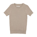 Sand Cable Knit Short Sleeve Sweater