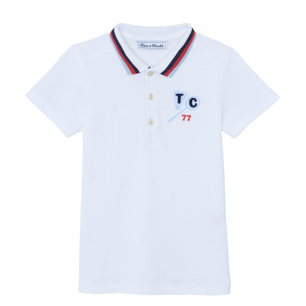 White with Red and Blue Trim Polo
