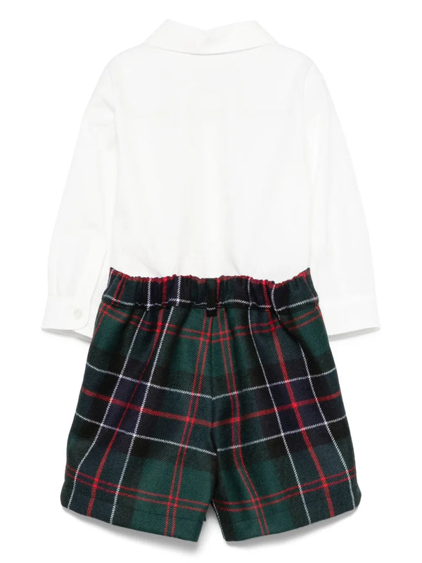 Green Baby Shirt and Plaid Detachable Shorts Set