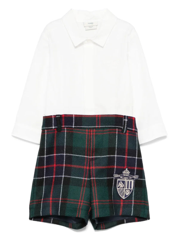 Green Baby Shirt and Plaid Detachable Shorts Set