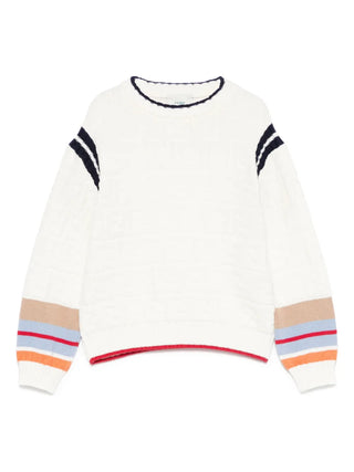 White Knit Stripe Trim Sweater
