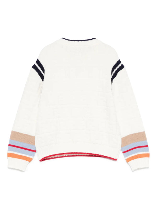 White Knit Stripe Trim Sweater