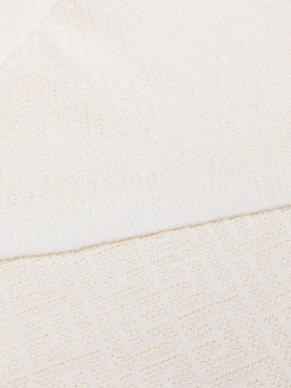 White Allover Logo Knitted Blanket