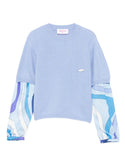 Blue Printed Sleeve Sweater