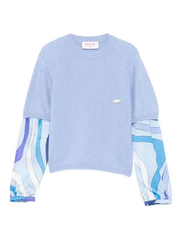 Blue Printed Sleeve Sweater
