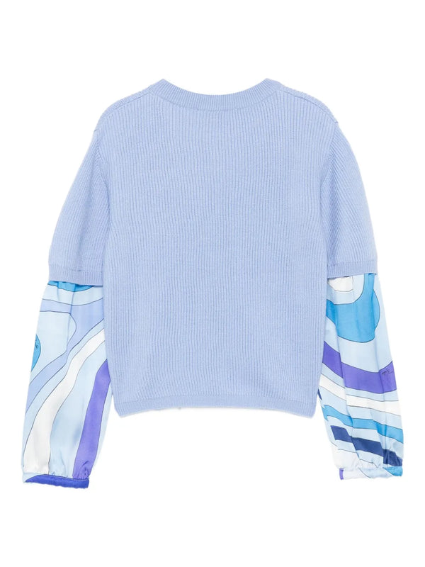 Blue Printed Sleeve Sweater