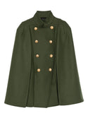 Green Wool Button Cape