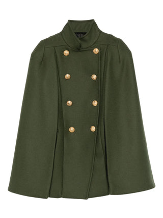 Green Wool Button Cape