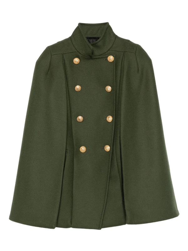 Green Wool Button Cape