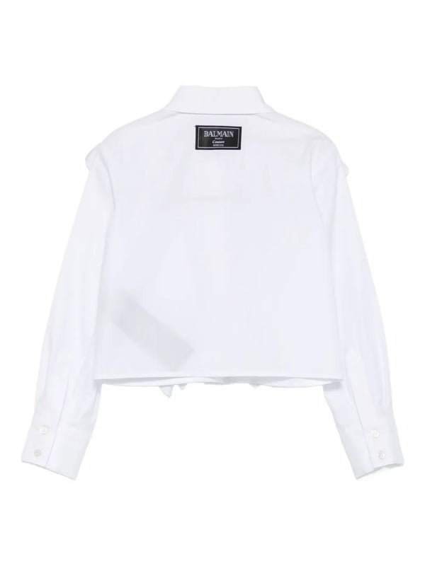 White Ruffle Button Blouse