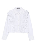 White Ruffle Button Blouse