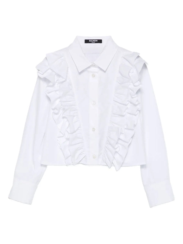 White Ruffle Button Blouse