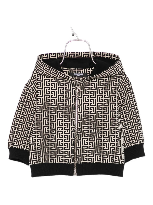 Black Zip Up Allover Print Hoodie