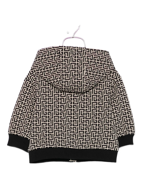 Black Zip Up Allover Print Hoodie