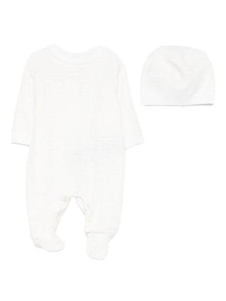White Allover Logo Knitted Footie and Hat