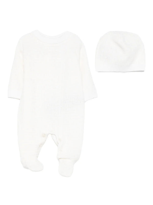 White Allover Logo Knitted Footie and Hat
