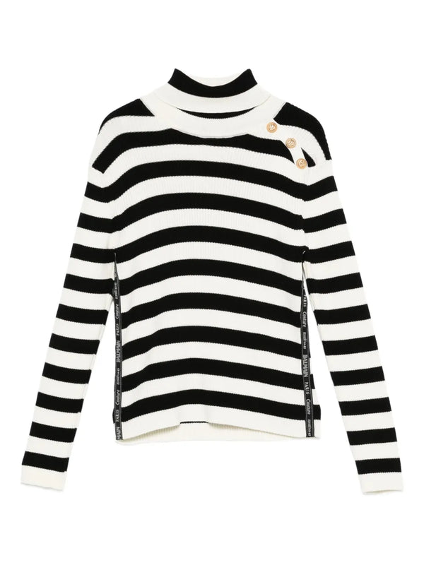 White and Black Striped Turtleneck