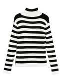 White and Black Striped Turtleneck