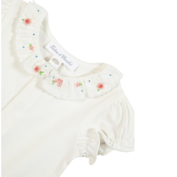 Ivory Scallop Pink Floral Collar Onesie