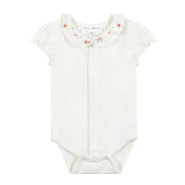 Ivory Scallop Pink Floral Collar Onesie