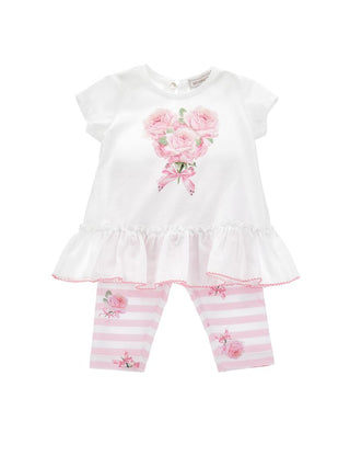 Pink and White Stripe and Roses Legging Set