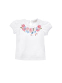 White Baby Fairytale Floral Neck Puff Sleeve Tee