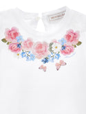 White Baby Fairytale Floral Neck Puff Sleeve Tee