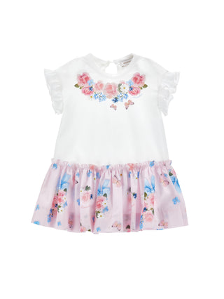 White Baby Fairytale Floral Ruffle Hem Dress