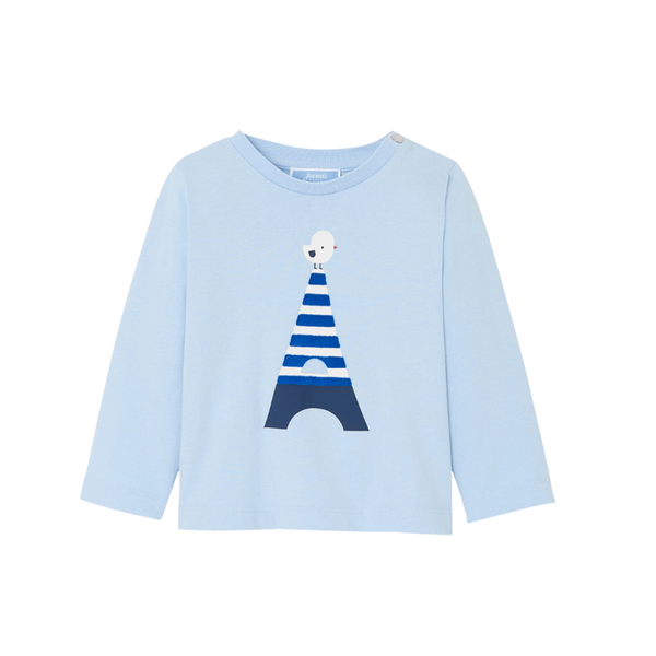 Blue Vague Eiffel Tower Long Sleeve Tee