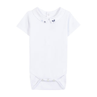 White with Navy Badminton Collar Onesie