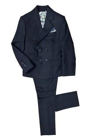 Navy Large Check Double Breasted Suit