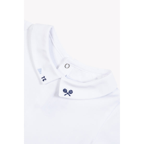 White with Navy Badminton Collar Onesie