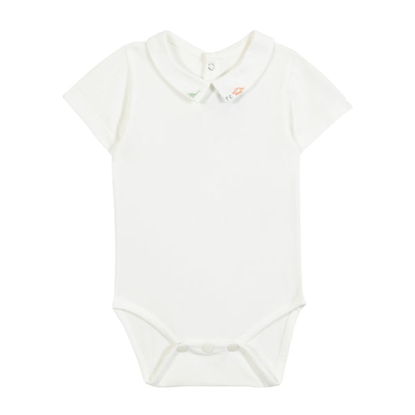 Ivory with Green Dinosaur Collar Onesie