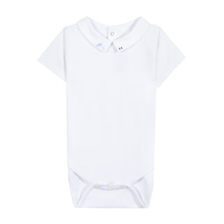 White with Light Blue Surfboard Collar Onesie