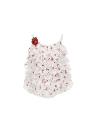 White and Red Strawberry Ruffled Swimsuit