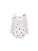 White and Red Strawberry Ruffled Swimsuit