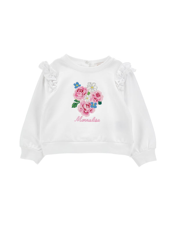 White Baby Floral Embroidered Crewneck