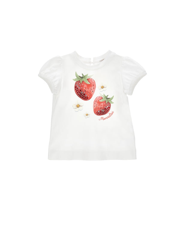 White Strawberry Puff Sleeve Tee
