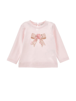 Pink Antique Rose Bow Long Sleeve Tee