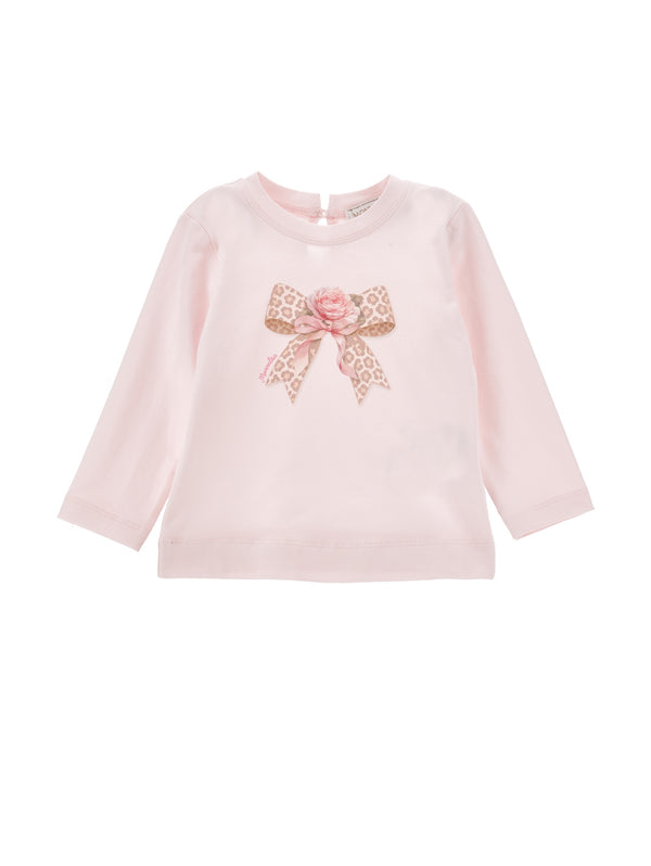 Pink Antique Rose Bow Long Sleeve Tee