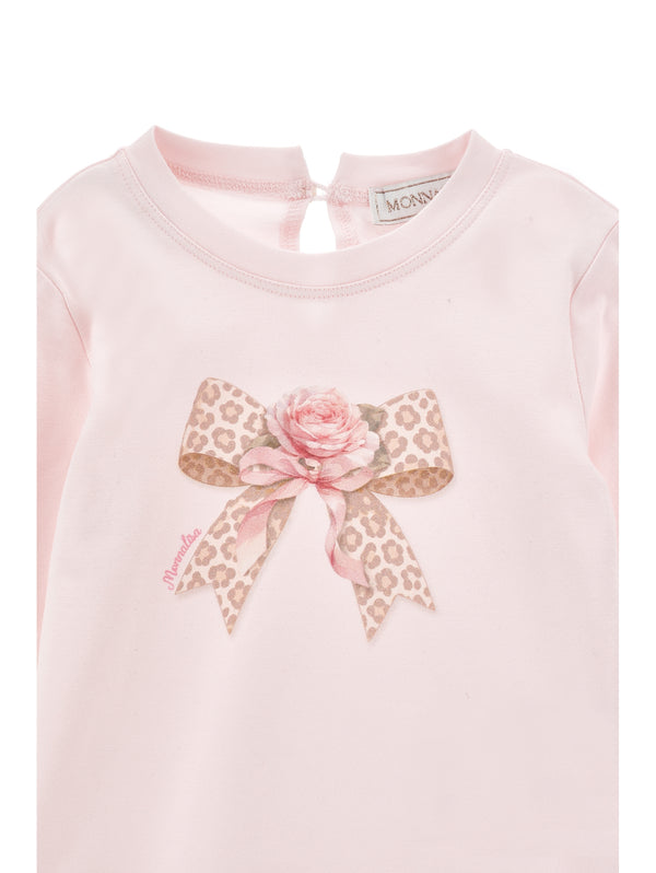 Pink Antique Rose Bow Long Sleeve Tee