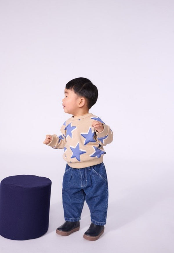 Baby Beige with Blue Stars Crewneck
