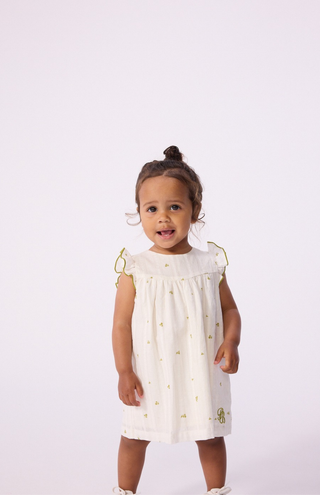 White Baby Green Flower Dress