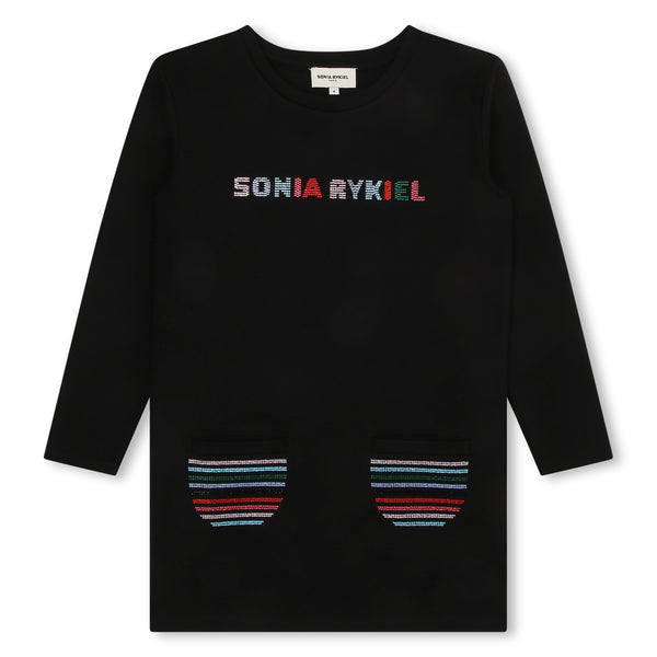 Black Multi Striped Pockets Logo Dress