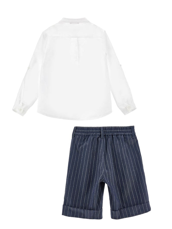 White and Navy Muslin Shirt and Pants Set