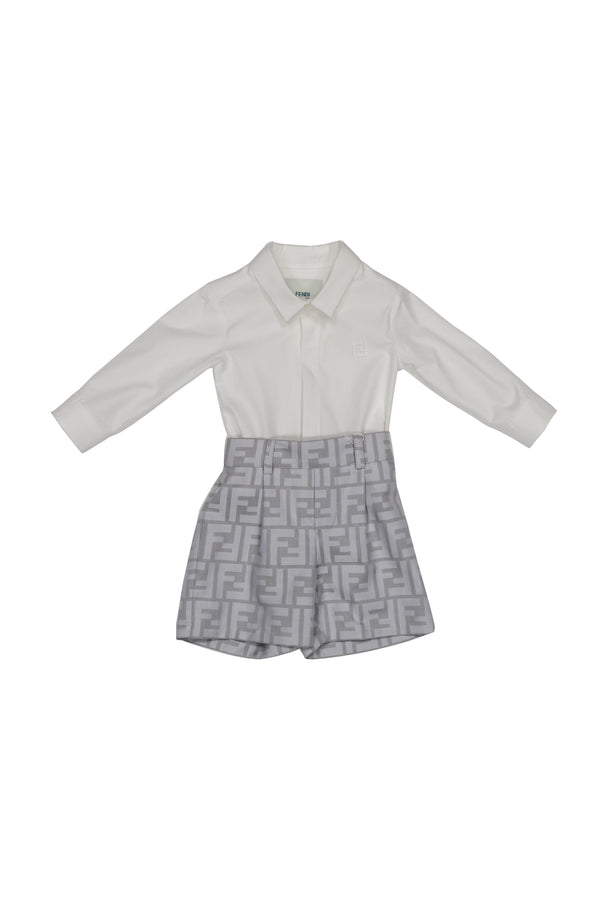 White and Grey Baby Button Up Dressy Outfit