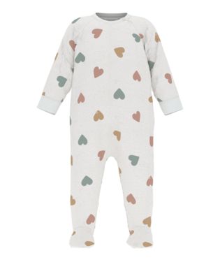 White Velour Side Zip Footie with Multi Printed Hearts
