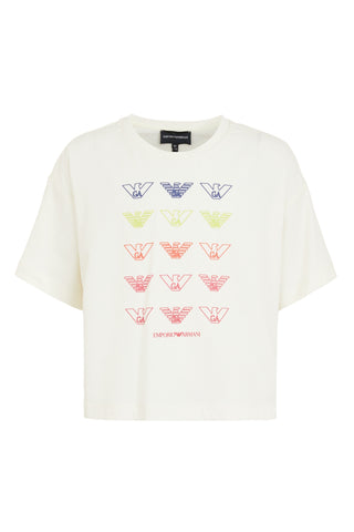 White Short Sleeve Tee with Multicolored Eagles