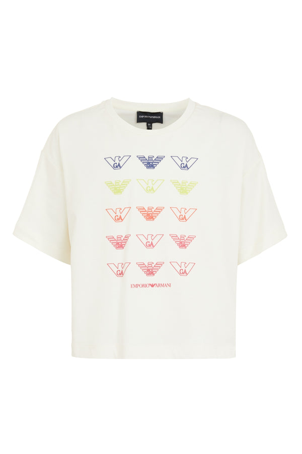 White Short Sleeve Tee with Multicolored Eagles